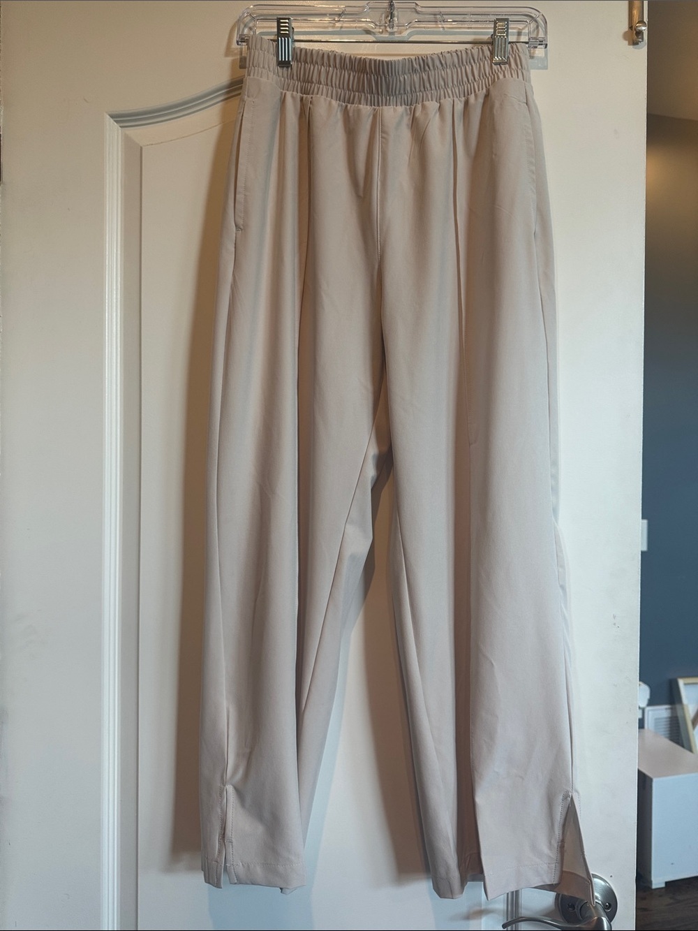 Abercrombie Wide Leg Track Pants Side Slit Pull On Beige